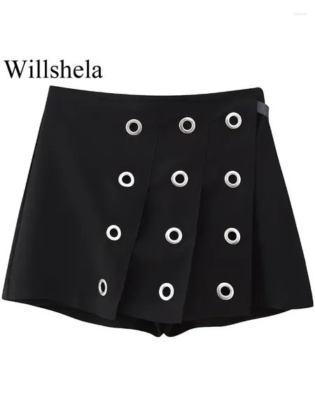 Shorts femininos mulheres moda preto oco para fora zíper mini saias vintage cintura alta feminino chique senhora