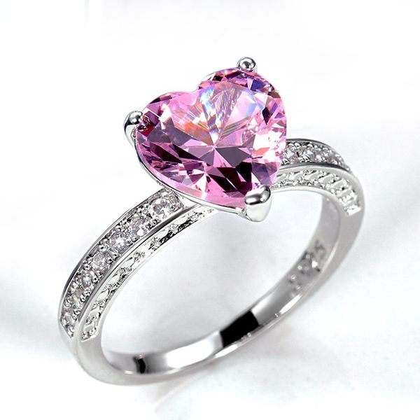 Klasik kadın elmas yüzük parlayan cz zirkon kalp şeklindeki parmak düğün nişan yüzüğü sevenler hediyeler