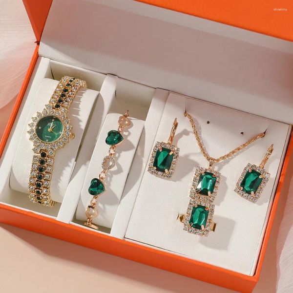 Kolye küpeler seti moda zümrüt izle bilezik kadın mücevherleri 4pcs lüks hediye