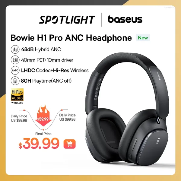Baseus H1 Pro Kablosuz Kulaklık Hibrit -48dB Aktif Gürültü İptali Bluetooth kulaklık Hi -Res Sertifikalı LHDC Kodu Kulaklık
