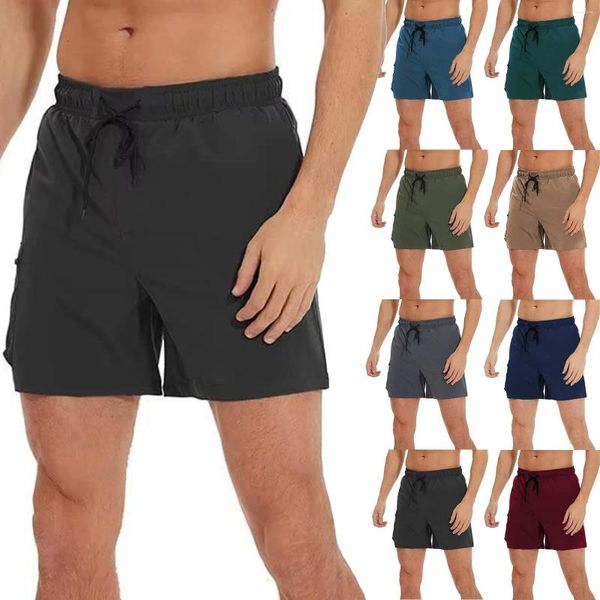 Shorts masculinos nadam praia com bolsos com zíper e malha esportiva casual verão calças tamanho ferramental