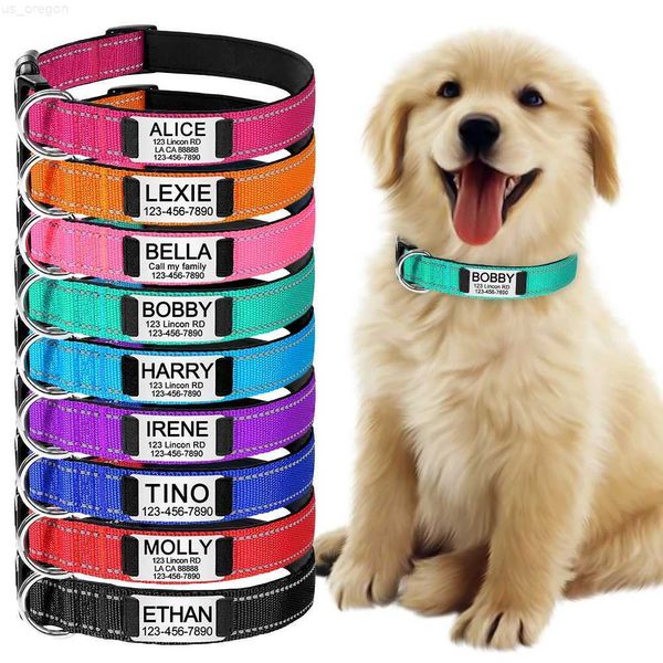 Collari per cani Guinzagli Collari per cani in nylon riflettente regolabile Nome inciso personalizzato Etichetta identificativa Cucciolo luminoso personalizzato Gleamy Grande collare per cani unisex