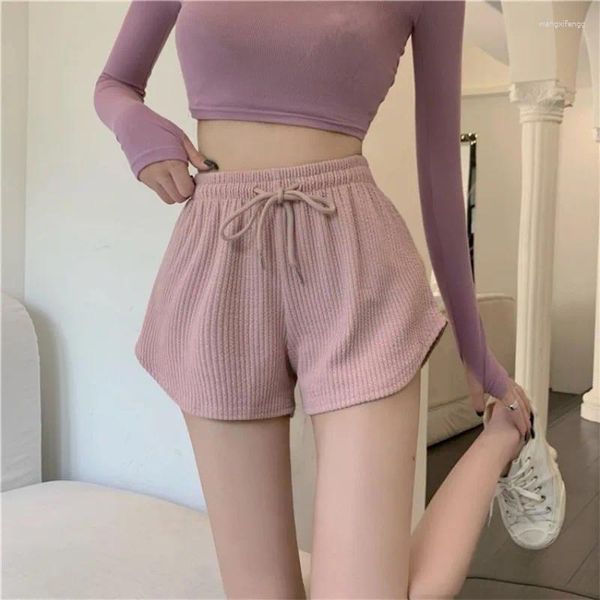 Damen-Shorts für Damen, Sommer, hochelastisch, mit Schnürung, Kordelzug, Schlafhose, Fitness, Laufen, einfach, für Zuhause, Sicherheit, Unterwäsche, kühl, bequem