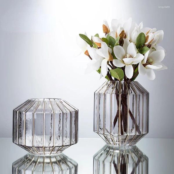 Vasos estilo pintura de ouro moderno vaso de vidro simples sala de estar mesa de chá europeu arranjo de flores decoração