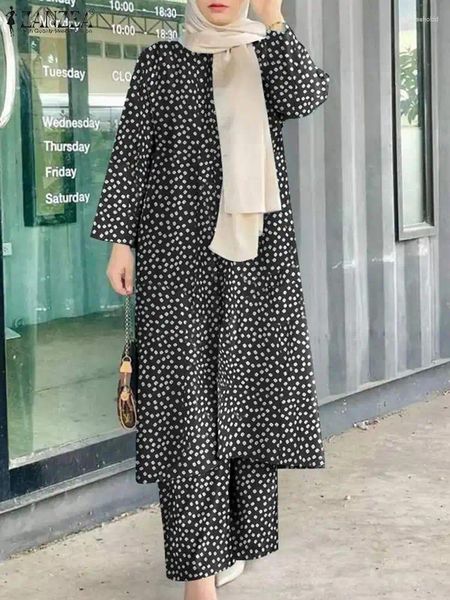 Ethnische Kleidung ZANZEA Frauen Muslim Sets 2PCS Bohemian Floral Bedruckte Hosen Herbst Langarm Bluse Passende Lose Dubai Outifits