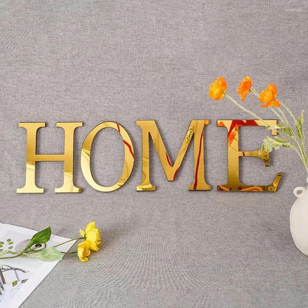 Figurine decorative Oro / Argento 20 cm Lettere specchio 3D Adesivi murali per logo Nome Alfabeto Matrimonio Incantesimo inglese Frase Decorazioni per la casa