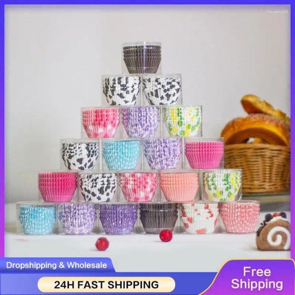 Moldes de cozimento Cupcake Wrapper Bandeja Caso Utensílios Durável Forro Colorido Muffin Copos Festa de Aniversário Decoração Suprimentos
