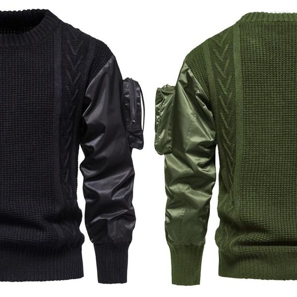 Maglioni da uomo 2024 Maglione girocollo da uomo Personalità della moda Decorazione tascabile Splicing Trend Casual