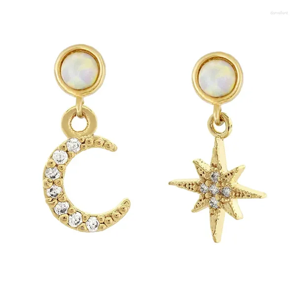 Dangle Küpeler 2024 Moon Star Charm Drop Küpe Altın Renk Döşemeli Beyaz CZ Ateş Opal Taş Elegance Kız için Güzel