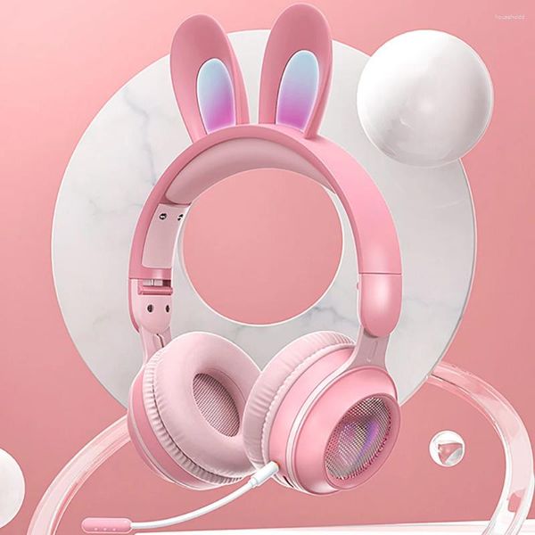 Drahtlose Kopfhörer RGB Kaninchen Ohren Headset mit Mikrofon Nette Mädchen Musik Bluetooth Kopfhörer Für Kinder Gamer