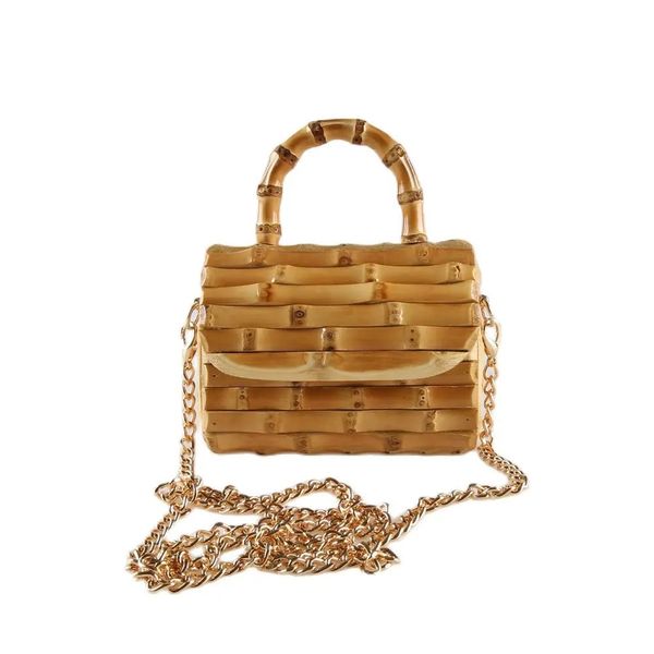 Longa cadeia única artesanal de madeira natural rattan palha raiz de bambu alça pequena mini cruz corpo mensageiro bolsa de ombro 240127