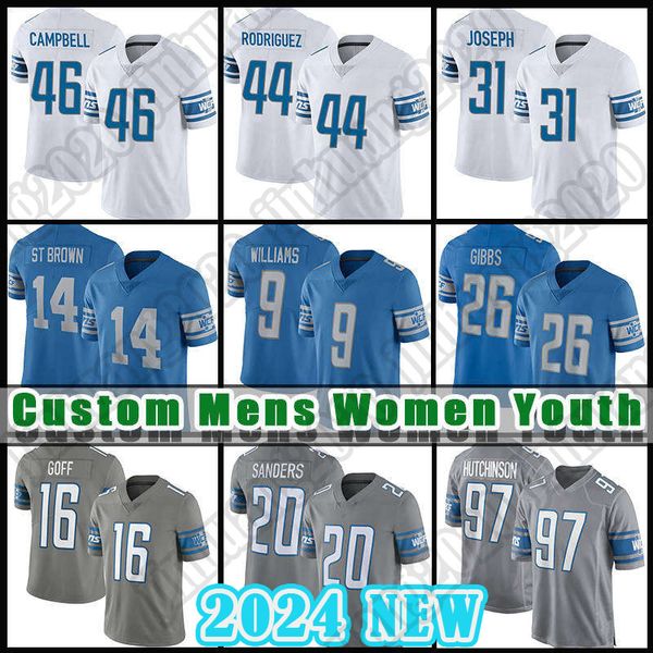 Brown Camisas de futebol Jahmyr Gibbs Sam LaPorta Detroit''Lions''Brian Branch Barry Sanders Jack Campbell Penei Sewell Malcolm Rodriguez Jack Fox