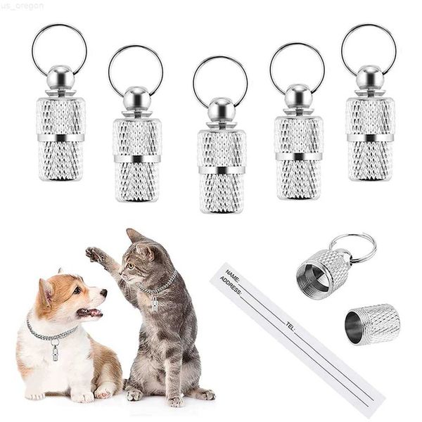 Hundehalsbänder, Leinen, Aufbewahrungsröhre für Hunde und Katzen, Anti-Verlust-Adressetikett, Haustiername, Adressen-ID-Tags, Mini-Metallhalsband, Röhren-Halskettenanhänger, Pitbull-Halsbänder