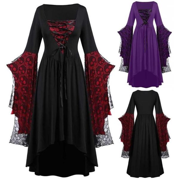 Costume cosplay di strega di moda Halloween Taglie forti Abito con teschio in pizzo con maniche a pipistrello Costumi250O