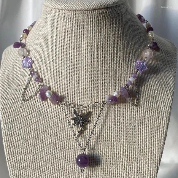 Ожерелья с подвесками Fairycore Ожерелье феи Инди Эстетический аметистовый жемчуг Мода 2024 Женская Y2k