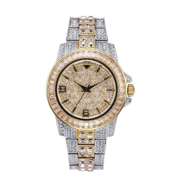 Часы ICED OUT Кварцевые золотые наручные часы в стиле хип-хоп с микропаве CZ, изысканный браслет из нержавеющей стали, часы 2344
