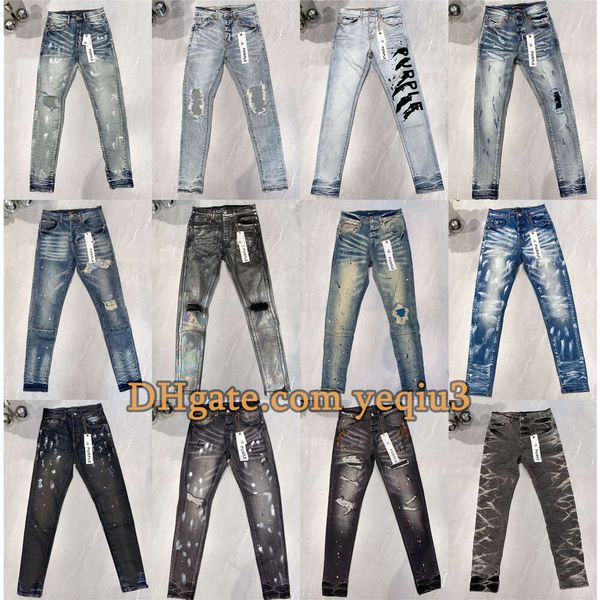 Purple Jeans designer jeans for mens pants purple jeans Mens Jeans trends Distressed Black Ripped Slim Fit Mans stacked jeans men baggy jeans hole Tearing jeans sss