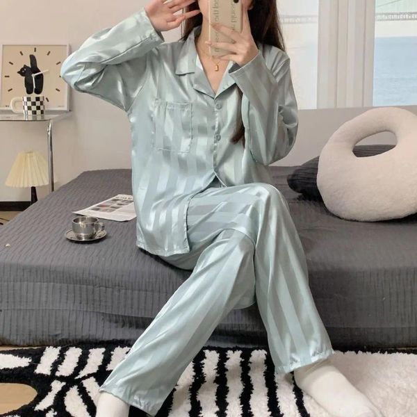 Set di pigiami da donna Sleep abbigliamento in raso Silk Pajama Summer Pijama Mujer Pjs pantaloni a maniche corte a strisce 2 pezzi Loungewear Homewear2024