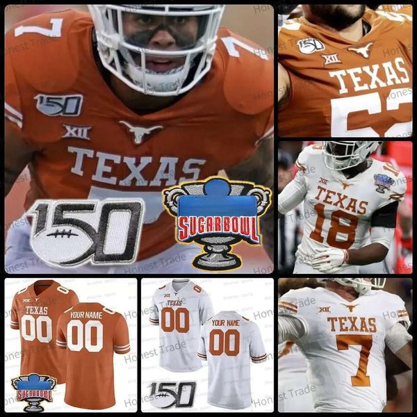 Benutzerdefinierte Texas Longhorns Fußballtrikot 5 Bijan Robinson 34 Ricky Williams 20 Earl Campbell 10 Vince Young NCAA College Football Trikots B 76 71 s