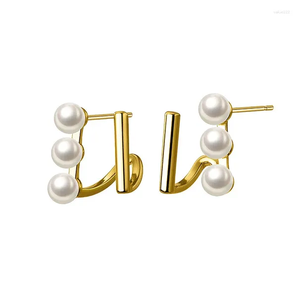 Ohrstecker Retro Mode Perle Ein Wort Doppelschicht Für Frauen Mädchen Geschenk Süße 925 Sterling Silber Party Schmuck