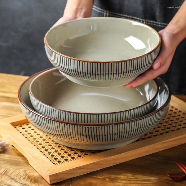 Миски Японская миска для супа Керамическая посуда для рамэна в стиле ретро с синей полосой Посуда для лапши Коммерческая посуда