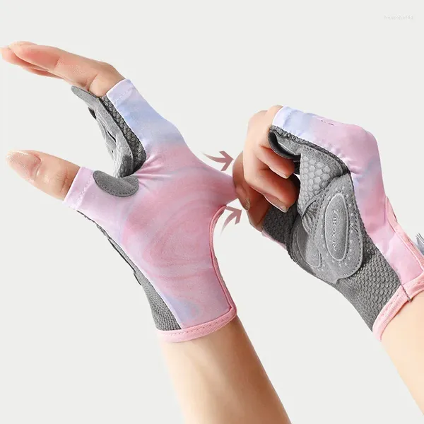 Luvas de ciclismo ginásio mulher luva de treinamento esportivo metade dedo resistente ao desgaste anti-deslizamento absorvente de choque levantamento de peso