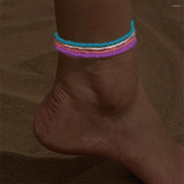 Fußkettchen 1 Set Mode Leuchtende Reisperlen Für Frauen Bunte Elastische Perlen Fußkettchen Armband Glow In The Dark Fuß Schmuck Geschenke