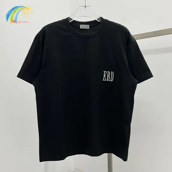 Homens camisetas Clássico Estilo Simples Bolso Remendo Bordado Logotipo ERD T-shirt Homens Mulheres Qualidade Algodão Tee Top Oversized Camisa