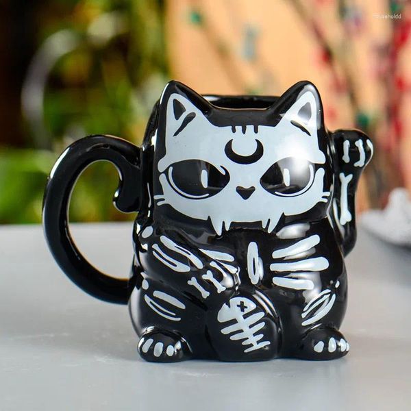 Canecas Preto Cartoon Cat Cup Modern Nordic Creative Simple Cute Cerâmica Caneca de Água