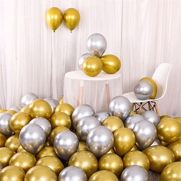 10PCS 12 Zoll Silber Gold Metallic Latex Ballons Pearly Metall Ballon Goldfarben Globos Hochzeit Geburtstag Party Supplies Balloon305K