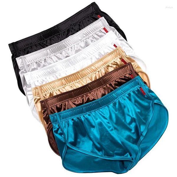 Cuecas sexy boxers shorts roupa interior masculina cetim pijama calcinha sono bottoms cor sólida boxer troncos masculino homewear