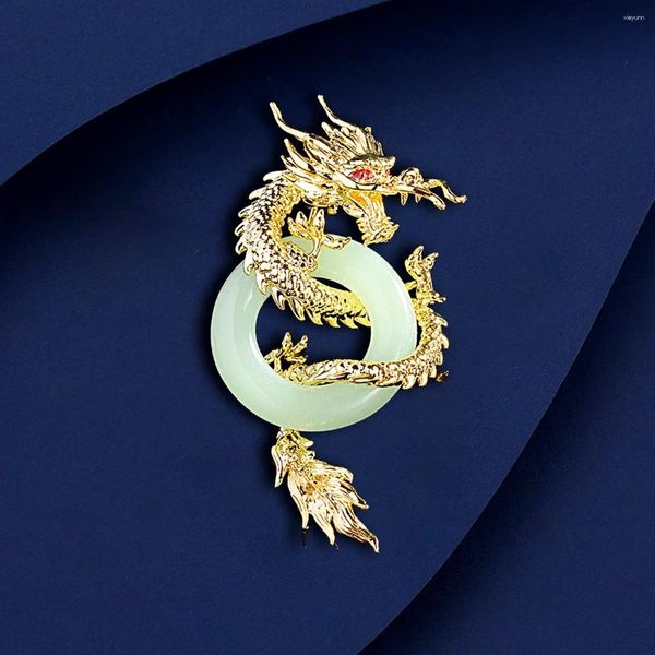 Spille SUYU Cappotto di lusso da donna invernale Spilla drago Cinese anti giada bianca Gioielli in rame Temperamento di moda Animale