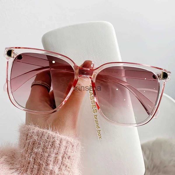 Óculos de sol quadrados grandes óculos de sol mulher moda grande quadro retro óculos de sol feminino rosa gradiente vintage tons espelho oculos de sol yq240131