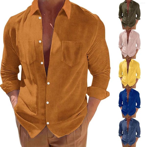 Мужские футболки Осенняя хлопковая вельветовая деловая тонкая повседневная рубашка с длинным рукавом