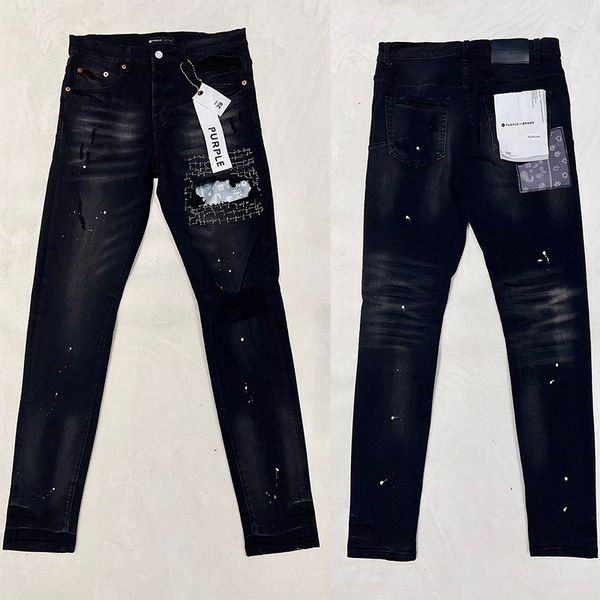 USA 24ss Fashion Herren Denim-Hose in Splash-Ink-Optik mit gerissenen Löchern, Kopftuch, lässige Vintage-Waschung, Malstile, Jeans, Hosen, Unterteile, neue Farben, 0131