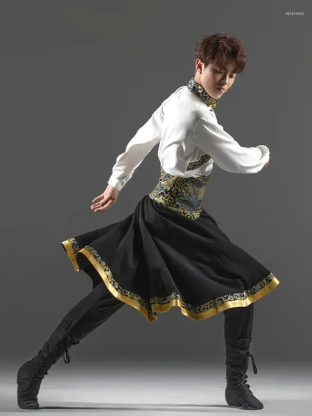 Set di esercizi per l'esame artistico di minoranza, abbigliamento etnico, costume tibetano, per uomini adulti, performance di danza