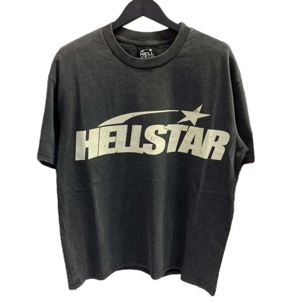 T-shirt firmata Hellstar T-shirt polo rosa da uomo di alta qualità T-shirt grafica Abbigliamento Abbigliamento Hipster Tessuto lavato Street Graffiti Lettering Foil Print Vintage