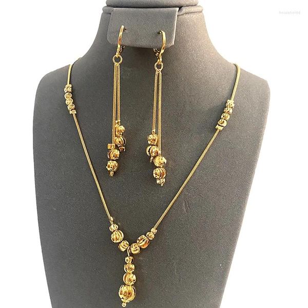 Collana orecchini set ciondoli Dubai per le donne piccole perline set di palline di moda color oro ragazze gioielli etiopi regalo indiano africano