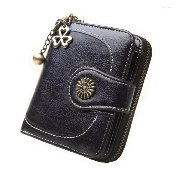 Portafogli Portafoglio vintage in pelle PU unta per donna Portamonete da donna con cerniera Portamonete femminile con piccola pochette