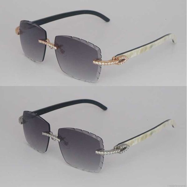 Sonnenbrille Neue Linse Modell Diamant Set Sonnenbrille für Frauen Mann Original vertikale Streifen Büffelhorn Randlos für Frauen Sonnenbrille Männlich Weiblich Brille Luxus D1AU