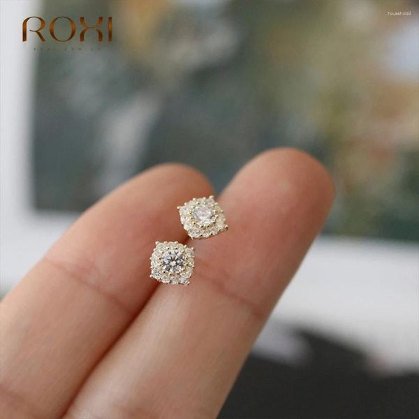 Brincos Roxi 925 prata esterlina 1 par branco geométrico zrcon para mulheres coreano floco de neve piercing brinco jóias de casamento