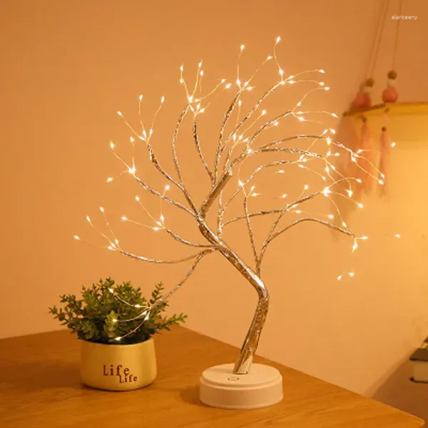 Luzes noturnas led bétula mesa bonsai árvore luz mini lâmpada de natal 8 modos usb/bateria cabeceira sala decorativa fada nightlights