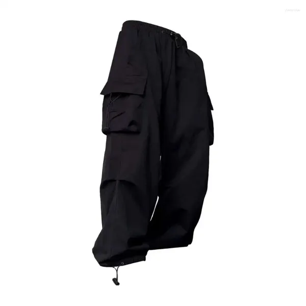 Herrenhose, lockere, übergroße Cargohose mit mehreren Taschen, mit elastischer hoher Taille, tiefem Schritt, weicher, atmungsaktiver Hüfte für Knöchelbänder