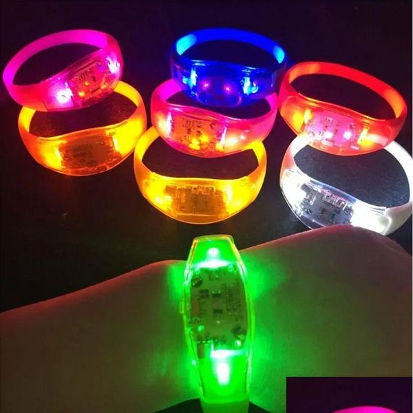 Partygeschenke Sile Soundgesteuertes LED-Lichtarmband Aktiviertes Glühen Flash Armreif Armband Geschenk Hochzeit Halloween Weihnachten FY8643 D Dh38X