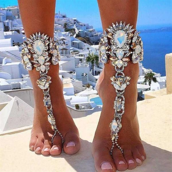 vendita 2020 catena gamba sexy femminile Boho colore cristallo cavigliera braccialetto alla caviglia da donna sandali a piedi nudi da spiaggia piede Jewelry285B