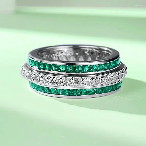 Cluster anéis eternidade esmeralda diamante anel real 925 prata esterlina noivado casamento banda para mulheres nupcial promessa jóias presente