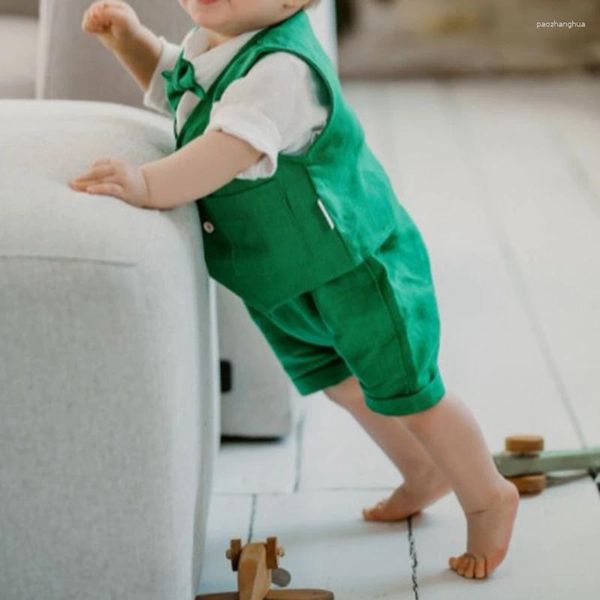 Giyim Setleri FocusNorm 3 Renkler Toddler Bebek Erkek Beyefendi Giysileri Set Kısa Kollu Düğme Tişörtü Askı Şortları ve Yelek