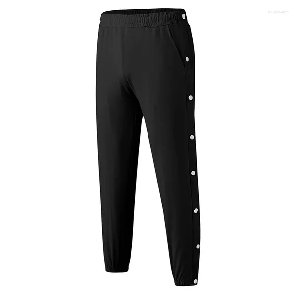 Calças masculinas homens rasgam basquete alta split snap botão ativo atlético jogger sweatpants casual lounge calça com bolso