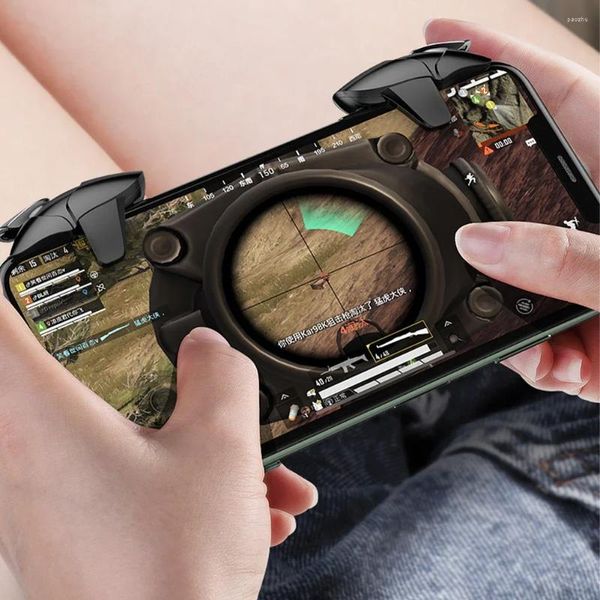 Controladores de jogo 1 par 6-dedo gatilho móvel para pubg telefone controlador gamepad joystick visando tiro liga botão chave