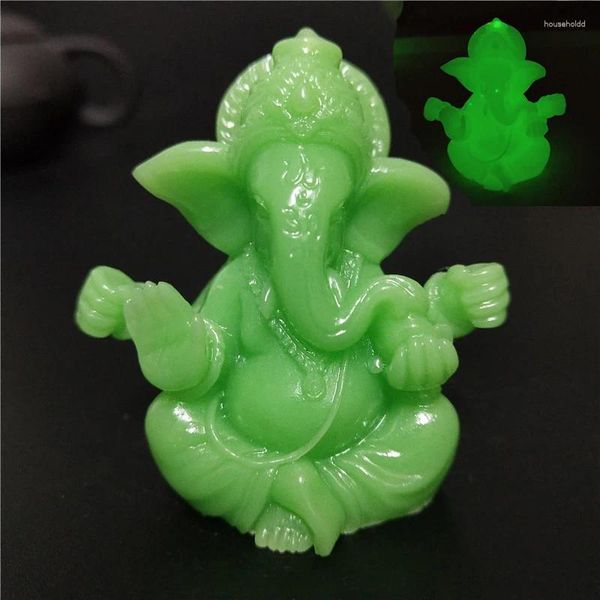 Estatuetas decorativas brilhantes feitas pelo homem pedra de jade ganesha estátua de buda ornamentos elefante deus escultura jardim acessórios de decoração para casa